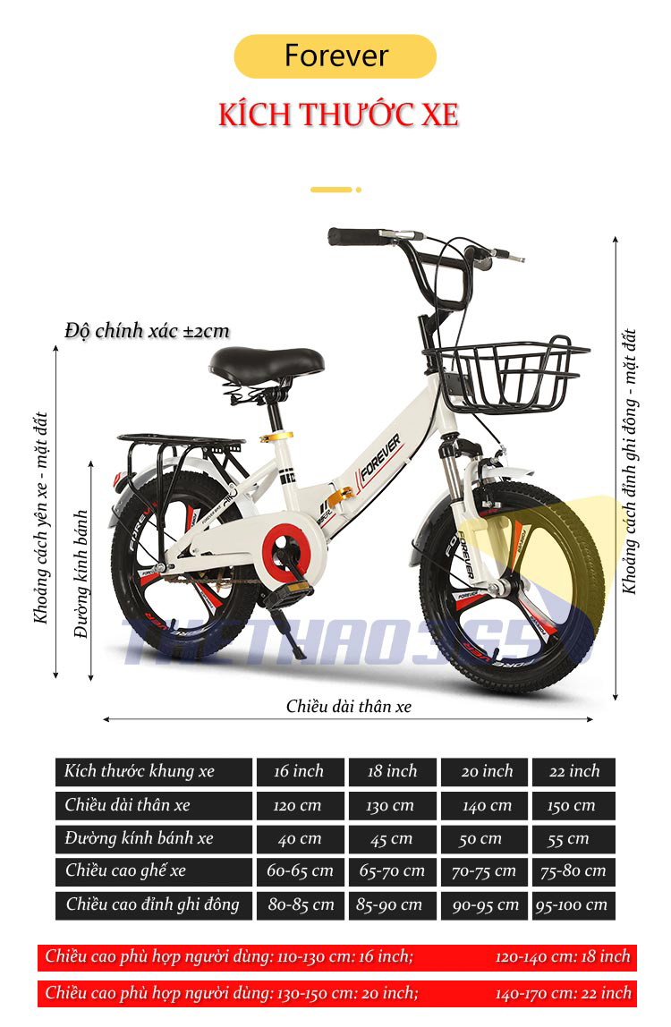 Chọn cỡ xe đạp trẻ em phù hợp với chiều cao độ tuổi của bé như thế nào?